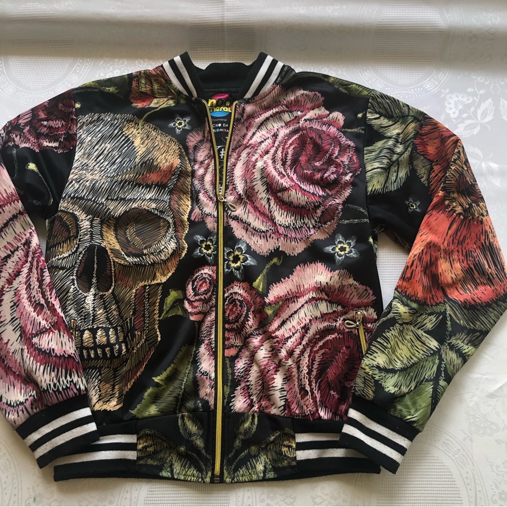 Noomeral Skulls Multicolored Biker Blazer Jacket Men’s Size M Long Sleeves Coat
